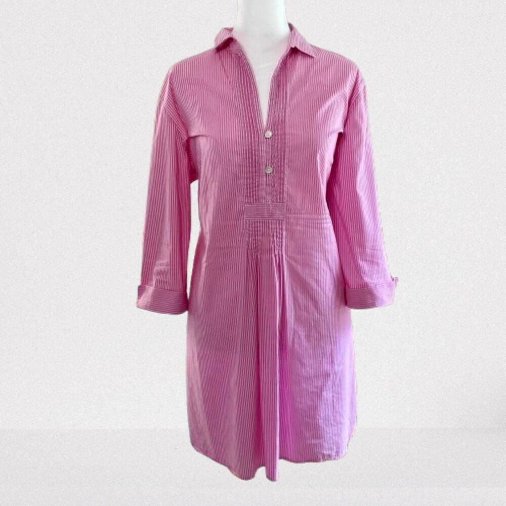 Lightweight Narrow Striped Tunic Blouse in Preppy Pink Size: L